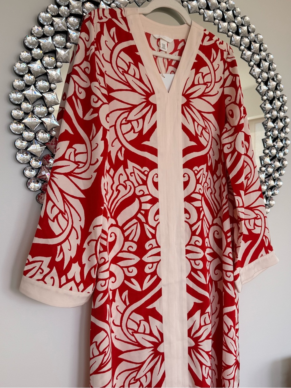 Red & Cream Floral Print Maxi Resort style dress - Picture 3 of 7